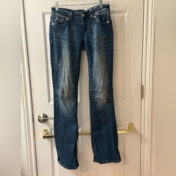 Miss Me Blue Boot Cut Jeans with Ornate Stitching - Picture 2 of 2